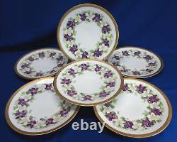 Ensemble de 6 assiettes à déjeuner de 8,75 pouces peintes à la main en violet et blanc de T & V Limoges