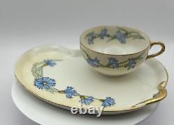 Ensemble de tasse à thé et plateau peints à la main GDA Limoges signé par Ruby Carson le 15 février 1946