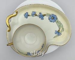 Ensemble de tasse à thé et plateau peints à la main GDA Limoges signé par Ruby Carson le 15 février 1946