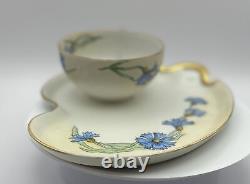 Ensemble de tasse à thé et plateau peints à la main GDA Limoges signé par Ruby Carson le 15 février 1946