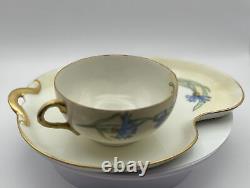 Ensemble de tasse à thé et plateau peints à la main GDA Limoges signé par Ruby Carson le 15 février 1946