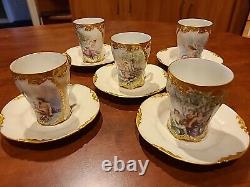 Ensemble de thé antique JPL Jean Pouyat France Limoges 1908 Tasse et soucoupe