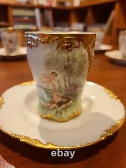 Ensemble de thé antique JPL Jean Pouyat France Limoges 1908 Tasse et soucoupe