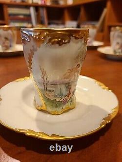 Ensemble de thé antique JPL Jean Pouyat France Limoges 1908 Tasse et soucoupe