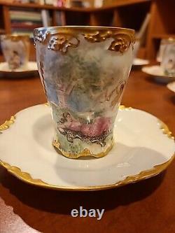 Ensemble de thé antique JPL Jean Pouyat France Limoges 1908 Tasse et soucoupe