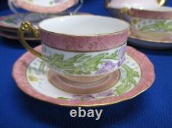 Ensemble de thé/dessert Art Nouveau de Limoges, peint à la main avec des coquelicots lavande
