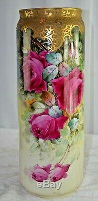Étourdissant! D & A Limoges Antique France Vase En Porcelaine Peinte À La Main Roses16.5