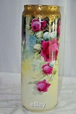 Étourdissant! D & A Limoges Antique France Vase En Porcelaine Peinte À La Main Roses16.5