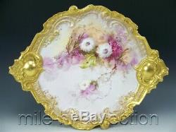 Exquis Limoges Peinte À La Main Lilacs Mamans Avec Rococo Or Poignées 15,5 Plaque