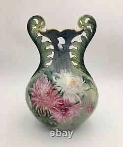 Fine Guerin Limoges Vase De Porcelaine Peinte À La Main Avec Des Mamans