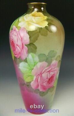 Ginori Italie Peinture À La Main Roses 13 Vase Artiste Signé