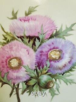 Grand Chargeur De Limoges Peint À La Main Rose Violette Asters Vert Large Bordure