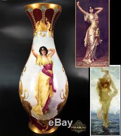 Grand Vase De Limoges France Peint À La Main, Hauteur 19,7 / 50cm, 1890-1932