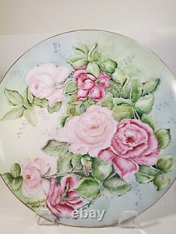 Grande Main Peinte Limoges Pink Rose Porcelaine Chargeur Artiste Signé