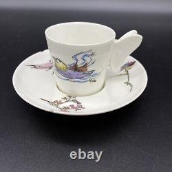 H&co L Haviland Limoges Tea Cup Set. 1876-89 Pièces Paintées Bandes Butterfly Maintenante