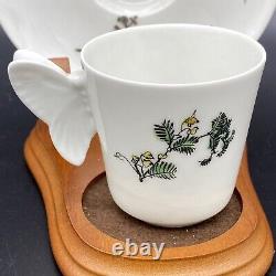 H&co L Haviland Limoges Tea Cup Set. 1876-89 Pièces Paintées Bandes Butterfly Maintenante