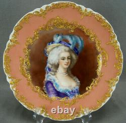 Haviland Limoges Peinte À La Main Marie Antoinette Rose & Raised Plate Portrait D'or