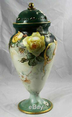 Huge Antique Wg & Co Wm Guerin Limoges France Peint À La Main Vase Urne 18,5 Foré