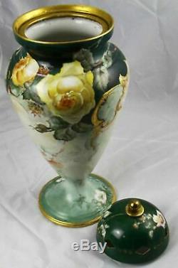 Huge Antique Wg & Co Wm Guerin Limoges France Peint À La Main Vase Urne 18,5 Foré