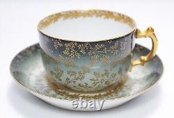 LIMOGES Haviland & Co. France Tasse et soucoupe en porcelaine peinte à la main avec feuilles dorées