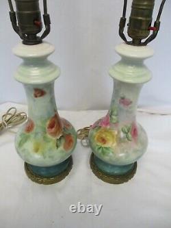 Lampes Vintage De Style Limoges Peintes À La Main Et Signées Floraux Paire De Porcelaine