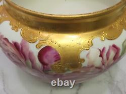 Lg Hand Painted Limoges France Jardiniere Pot Purple Pink Peony Flowers Gold Mum