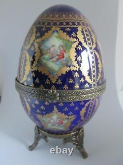 Limages France Large Style Baroque Egg De Porcelaine À Pieds Bleu De Cobalt & Or