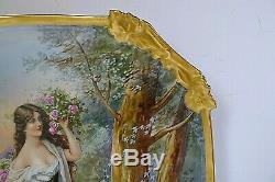 Limoges 1900 Art Nouveau Main Artiste Peint Signée Big 13 Erotisme Femme Plaque