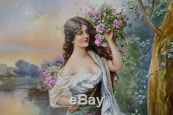 Limoges 1900 Art Nouveau Main Artiste Peint Signée Big 13 Erotisme Femme Plaque