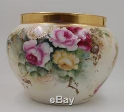 Limoges Antique France Vase Jardiniere En Porcelaine Peinte Roses Hugeee