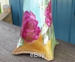 Limoges Belle Grand Vase 15 Roses Peint À La Main