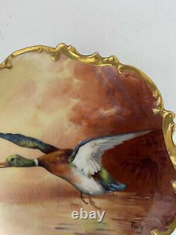 Limoges Coronet France Plaque De Chargeur Peint À La Main Goose De Canard Signé Fredy