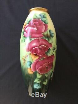 Limoges D & C France Delinieres & Co Grand Vase Peint A La Main