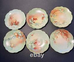 Limoges France Antique 1900s 6 Assiettes à hors-d'œuvre avec 6 Fruits Peints à la Main Signés