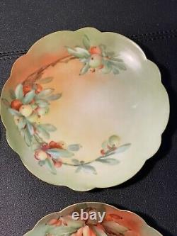 Limoges France Antique 1900s 6 Assiettes à hors-d'œuvre avec 6 Fruits Peints à la Main Signés