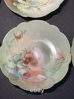 Limoges France Antique 1900s 6 Assiettes à hors-d'œuvre avec 6 Fruits Peints à la Main Signés