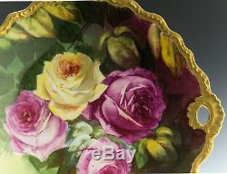 Limoges France Antiquités Main Roses Peint Gâteau Chargeur De Plaque
