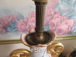 Limoges France Grand Vase En Porcelaine Peinte À La Main Comme Lampe Rose D'or Roses