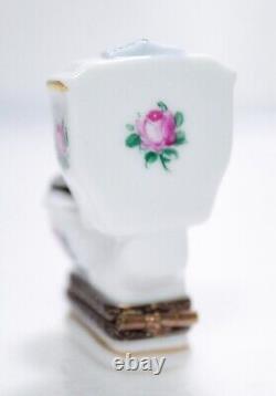 Limoges France Motif de Toilette Peint Main Boîte à Bijoux en Porcelaine Peinte à la Main RARE