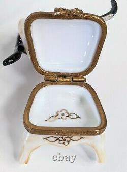 Limoges France Peint Main Trinket Ring Box Chats Noirs Jouant Sur Chaise Rose