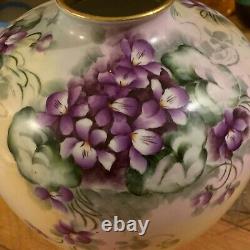 Limoges France Porcelaine Peinte À La Main Vase D'or Et Purple Violets