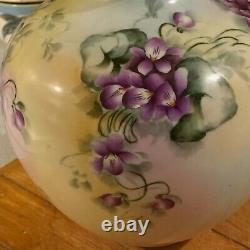 Limoges France Porcelaine Peinte À La Main Vase D'or Et Purple Violets