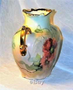 Limoges France Pouyat Vase Porcelaine C1900 Peintes À La Main Blooms & Buds 9-10