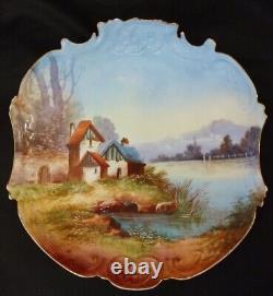Limoges France Wm. Guerin & Co. Chargeur De Plaque Paysage Rare Peint À La Main 12x 11