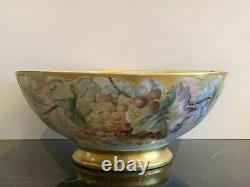 Limoges Gorgeous Huge Antique Hand Painted Porcelain Punch Bowl Pièce Maîtresse
