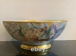 Limoges Gorgeous Huge Antique Hand Painted Porcelain Punch Bowl Pièce Maîtresse