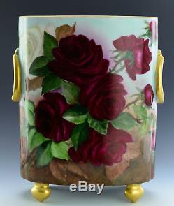 Limoges Main Roses Peintes 10-3 / 4 Cache Pot Vase
