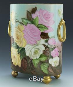 Limoges Main Roses Peintes 10-3 / 4 Cache Pot Vase