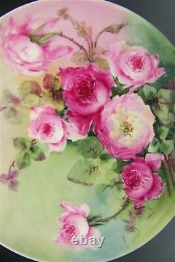 Limoges Peint À La Main Peach Roses Chargeur Artiste Signé
