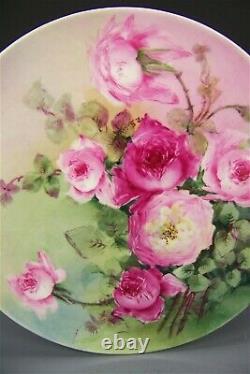 Limoges Peint À La Main Peach Roses Chargeur Artiste Signé